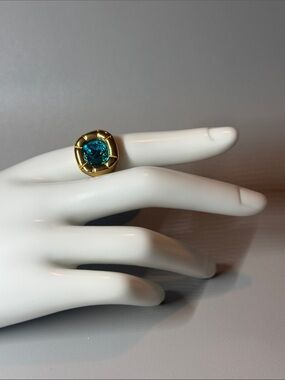 Gold Ring with Teal Blue Stone - Women's Fashion Ring